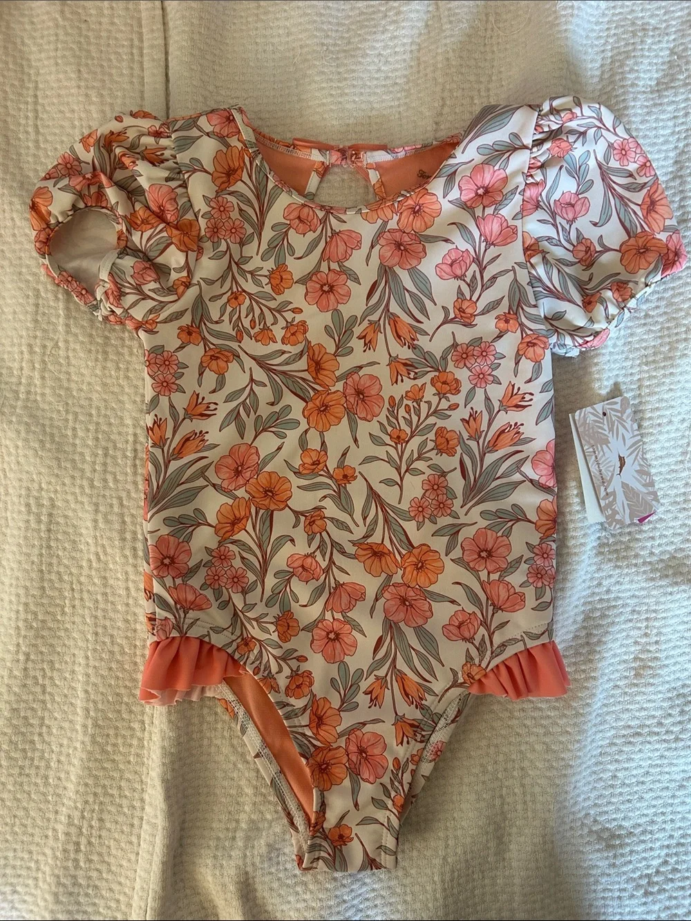 Tommy Bahama Peach and Pink Floral Puff-Sleeve One-Piece